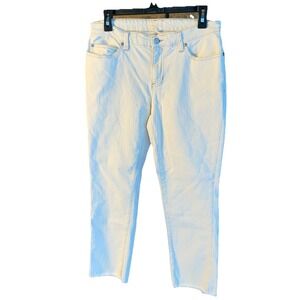 Eileen Fisher White Denim Jeans Straight Leg Stretchy Fit Cropped Raw Hem Size 6